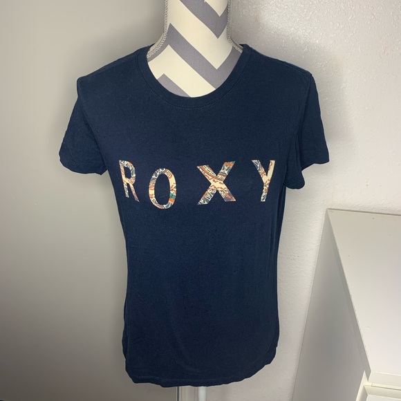 Roxy Logo Navy Short Sleeved Tee Shirt - Picture 1 of 7